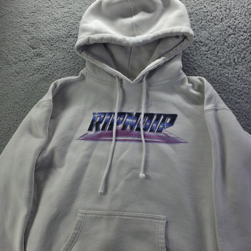 RIPNDIP Mens Medium White Chrome Logo Graphic Hoodie Pullover Sweatshirt